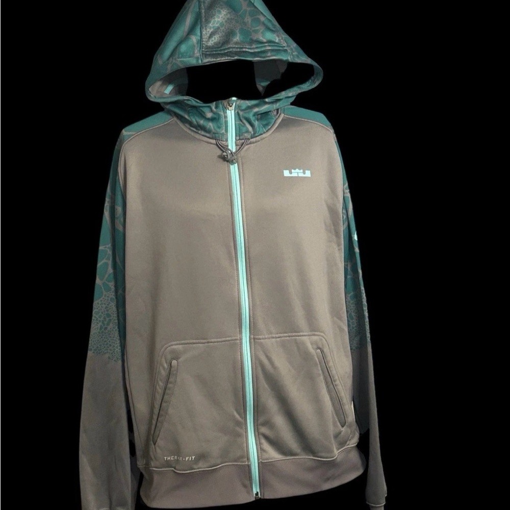 Nike Gray and Teal LeBron Hero Zip-Up Hoodie 2XL